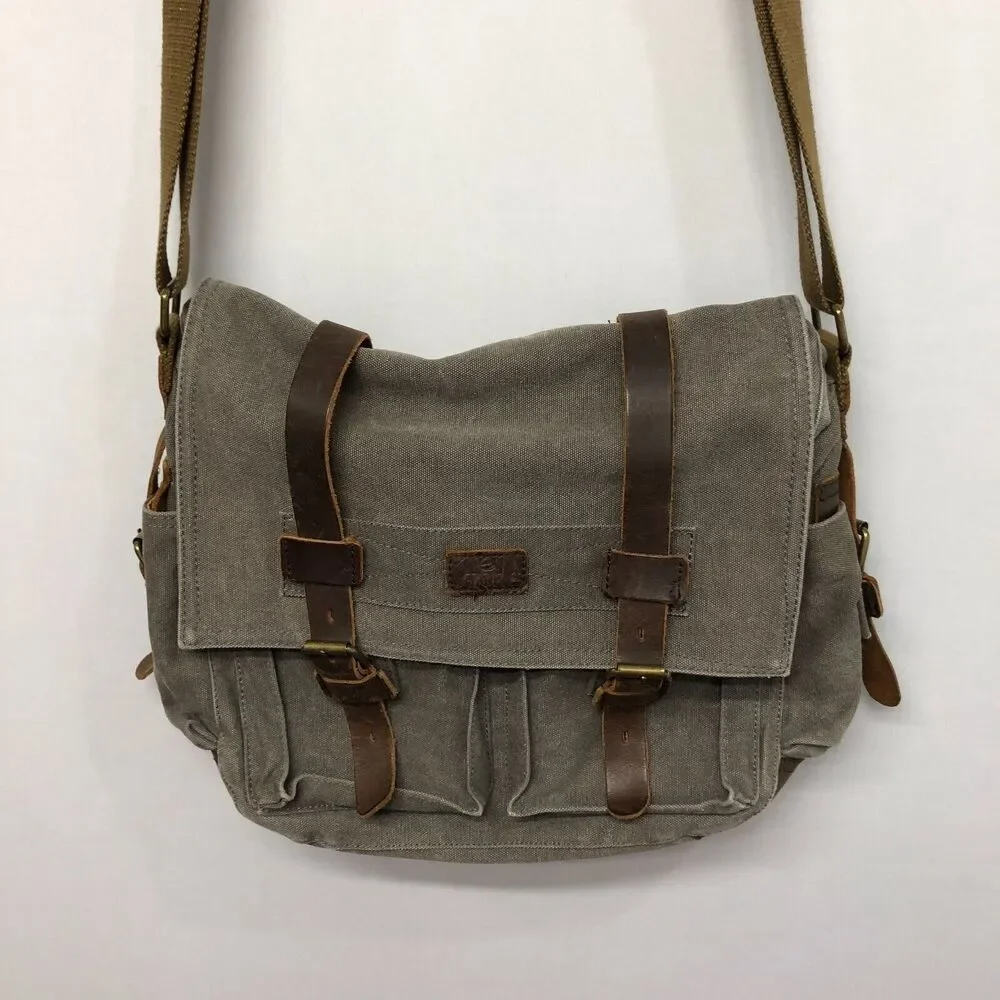 S-ZONE Camera Messenger Bag Leather Canvas DSLR Shoulder Crossbody Bag B294 -26